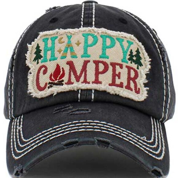 2/$30 Ladies Black Happy Camper Baseball Hat - Picture 2 of 7